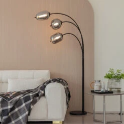 Lindby Gileos Lampadaire En Verre Fumé, à 3 Lampes
