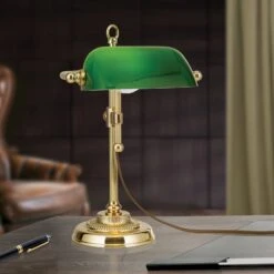 Lampe De Banquier Harvard, Laiton/vert, 32 cm -EGLO || By Rydens || Lucande Soldes 10009380 2