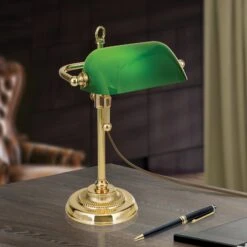 Lampe De Banquier Harvard, Laiton/vert, 32 cm