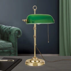 Lampe De Banquier Harvard Interrupteur Laiton/vert -EGLO || By Rydens || Lucande Soldes 10009381 3