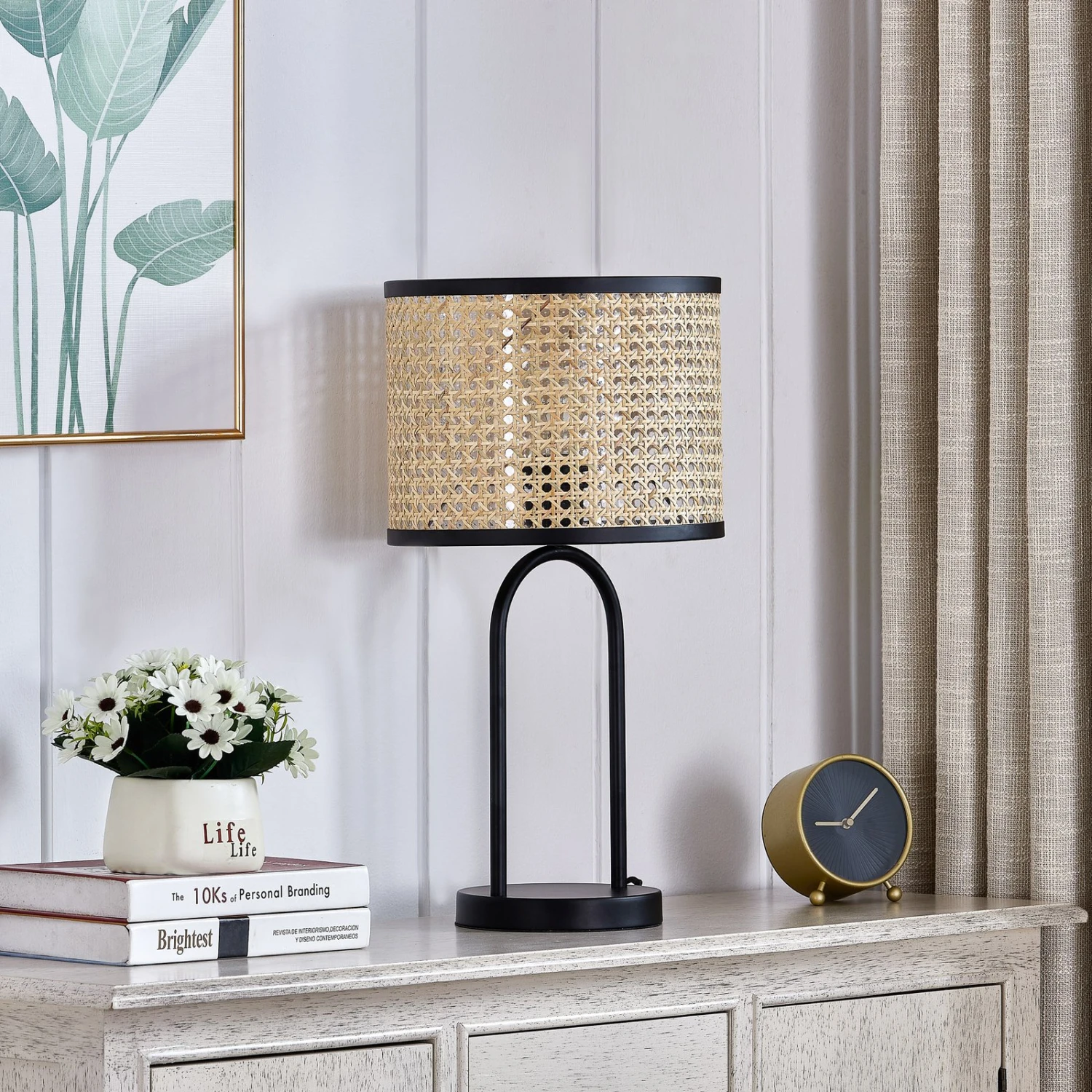 Lindby Yaelle Lampe à Poser Métal Rotin 50 cm 4 Lindby Yaelle Lampe à Poser Métal Rotin 50 cm – Image 2