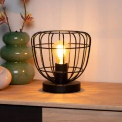 Lampe à Poser Filox Abat-jour Cage, Noire