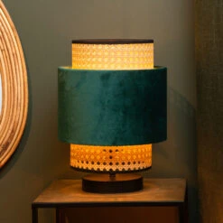 Lampe à Poser Javor Abat-jour Rotin Verte Ø 23 cm