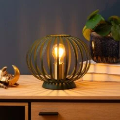 Lampe à Poser Manuela Abat-jour Cage, Verte/dorée