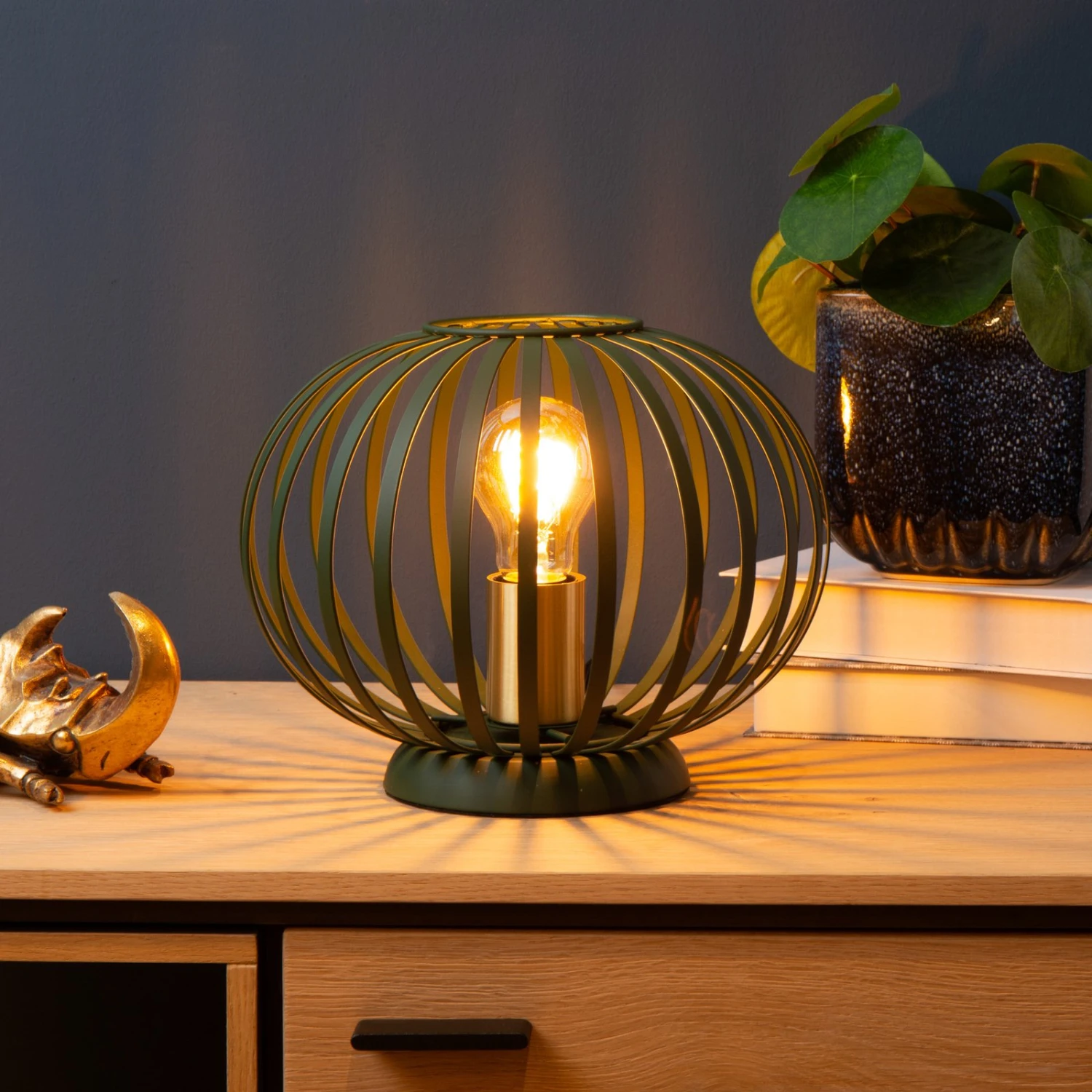 Lampe à Poser Manuela Abat-jour Cage, Verte/dorée 3 Lampe à Poser Manuela Abat-jour Cage, Verte/dorée