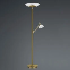 Lampadaire LED Findus, à 2 Lampes, Laiton Ancien