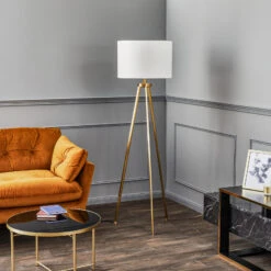 Rothfels Mayralis Lampadaire Tissu Trépied Laiton -EGLO || By Rydens || Lucande Soldes 1575030 2