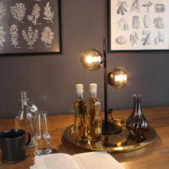 Lampe à Poser Neptune Noire, 2 Sphères Verre Fumé -EGLO || By Rydens || Lucande Soldes 3009124 3