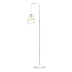 Lampadaire Cliff, Abat-jour Cage Bande Bois, Blanc