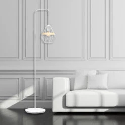 Lampadaire Cliff, Abat-jour Cage Bande Bois, Blanc -EGLO || By Rydens || Lucande Soldes 3076358 3