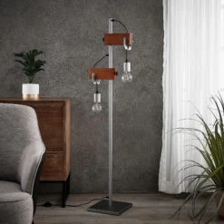 Lindby Asya Lampadaire, Bois, Chromé -EGLO || By Rydens || Lucande Soldes 4018311 1