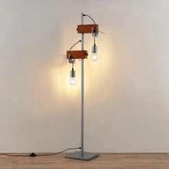 Lindby Asya Lampadaire, Bois, Chromé -EGLO || By Rydens || Lucande Soldes 4018311 2