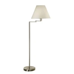 Lampadaire Hilton, Abat-jour Tissu Blanc, Nickel