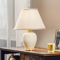 Lampe à Poser Giardino Avorio En Blanc-doré Ø25 cm