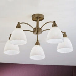 Plafonnier Kinga à 5 Lampes, Laiton Vieilli