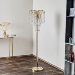 Lampadaire Pioggia Avec Pluie De Cristal, Doré -EGLO || By Rydens || Lucande Soldes 8603030 1