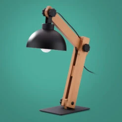 Envostar Stort Lampe à Poser Avec Barres De Bois -EGLO || By Rydens || Lucande Soldes 9050285 1