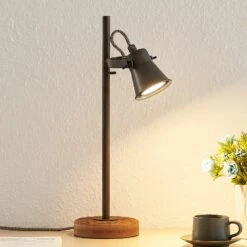Lindby Grandesa Lampe à Poser Avec Pied En Bois