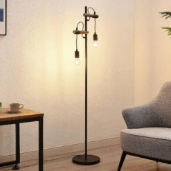 Lindby Sibillia Lampadaire En Métal Et Bois